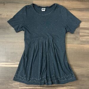 Vintage 90s Y2K Take Nine Grey Dainty Flower Short Sleeve Maternity Top Sz. L